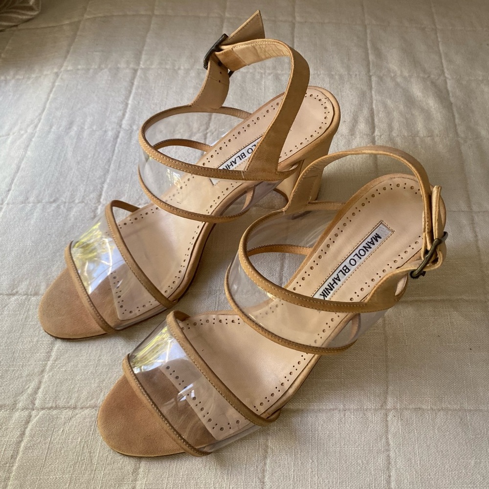 Manolo Blahnik Nude Clear Strap Sandals - Picture 2 of 7